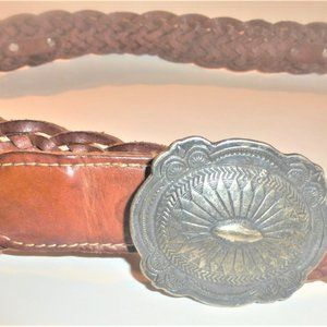 ST5 Leather BELT Big BUCKLE Weaved Leather 40" Braided Leather Handmade